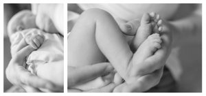 Novorodenec, kolaz detailnych zaberov na rucicky a nozicky